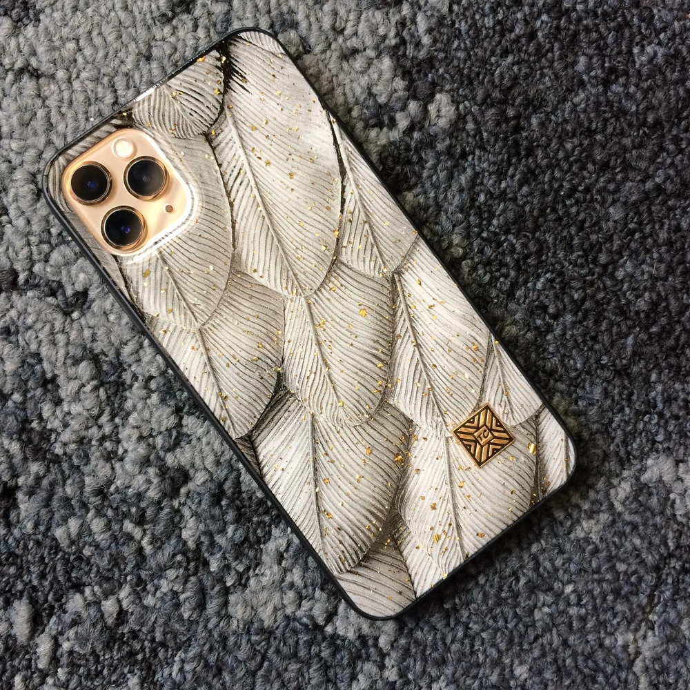 iPhone 11 Pro Case Grey Feather Print Cover NEW